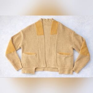 Ugerlove Chunky Knit Mustard Cardigan Sweater With Patches - New With Tag